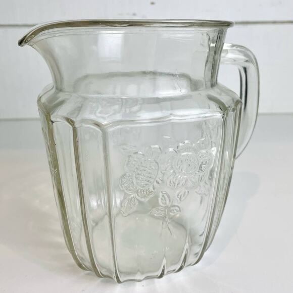 Vintage Anchor Hocking Mayfair Clear Glass Sunflower Open Juice Pitcher 37oz - Picture 13 of 13